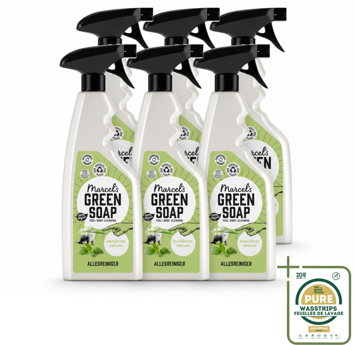 6 x Marcel's Green Soap - Allesreiniger Spray - Basilicum & Vetiver gras - Natuurlijk & effectief - 500 ml - Wasstrips - Allesreiniger Spray - Natuurlijke Reiniger - Vegan Reiniger - Milieuvriendelijke Reiniger - Vuil Verwijderen