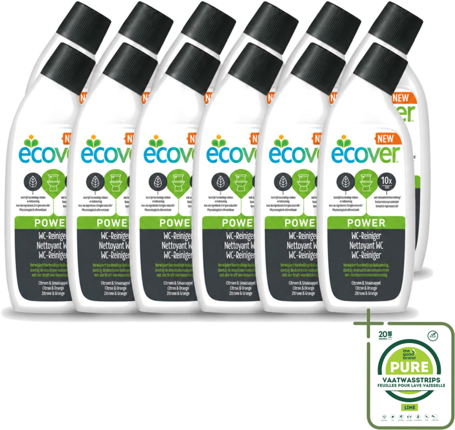 12 x Ecover - Toiletreiniger Power - 750 ml - Grootverpakking - Vaatwasstrips - Toiletreiniger - Kalkaanslag - Plantaardige Reiniging - Ecologische Toiletreiniger - Krachtige Toiletreiniger