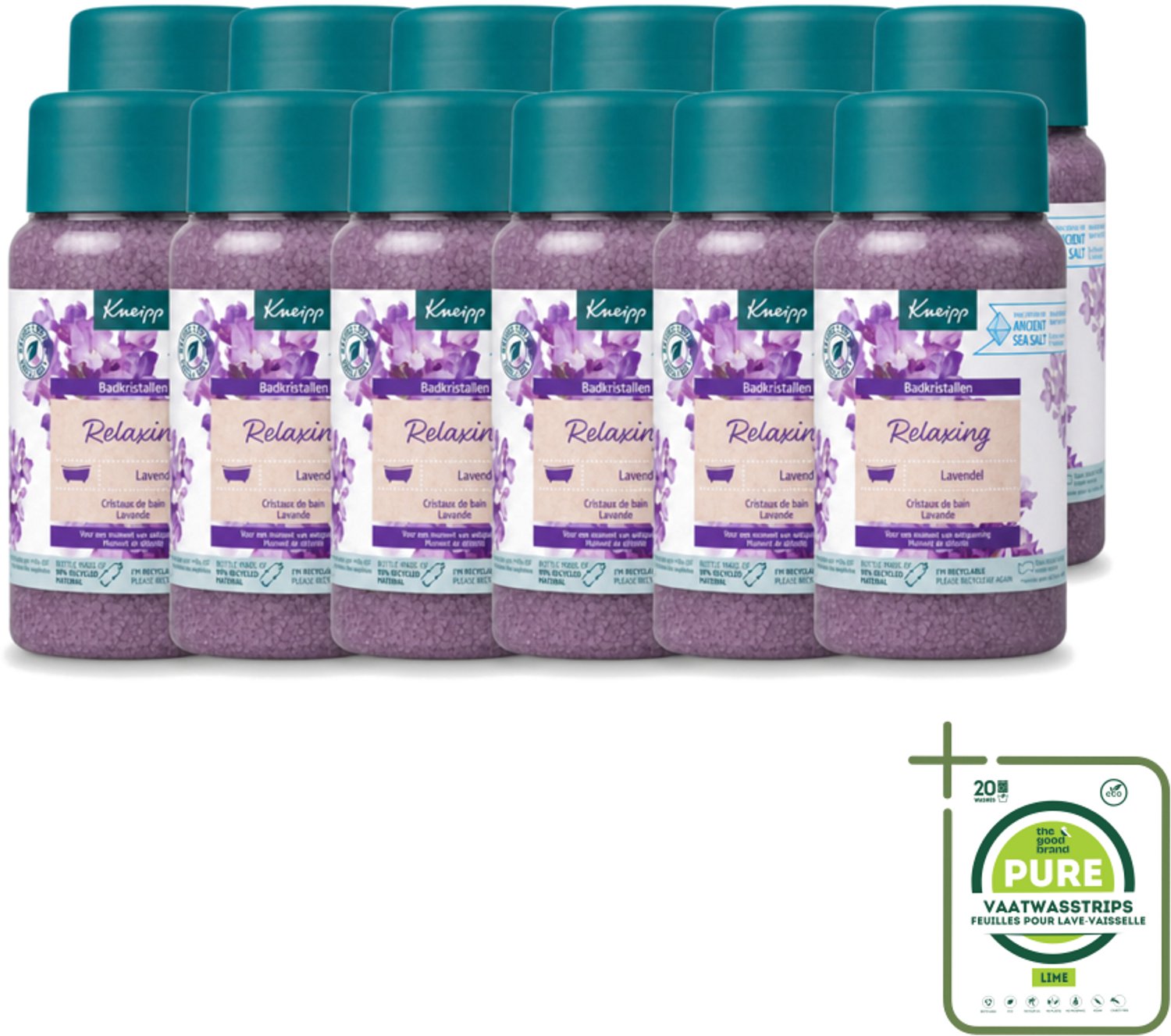 12 x Kneipp - Badzout - Badkristallen - Lavendel - 600 g - Grootverpakking - Vaatwasstrips - Badkristallen - Ontspanning - Lavendel - Thermaal Zout - Natuurlijke Badkristallen