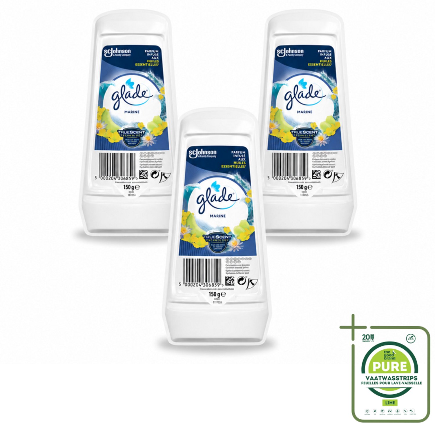 3 x Glade - Gel - Marine - 150 g - Grootverpakking - Frisse Lucht - Zeelucht - Luchtverfrisser - Maritieme Geur - Ontspannende Geur