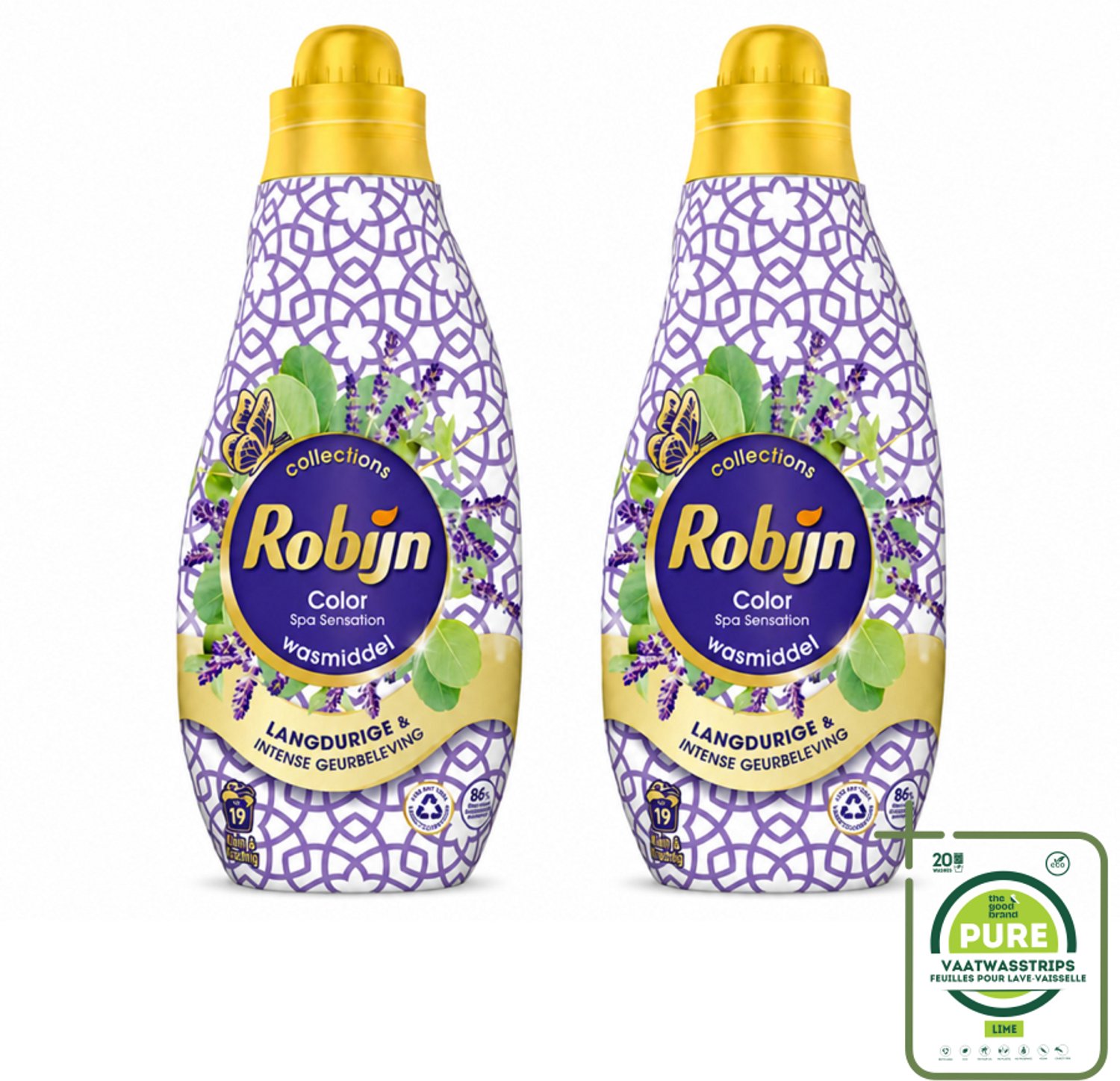 2 x Robijn - Klein & Krachtig Spa Sensation - Vloeibaar Wasmiddel - 19 Wasbeurten - 665 ml - Grootverpakking - Vaatwasstrips - Wasmiddel - Spa Geur - Kleurbehoud - Biologisch Afbreekbaar - Geur
