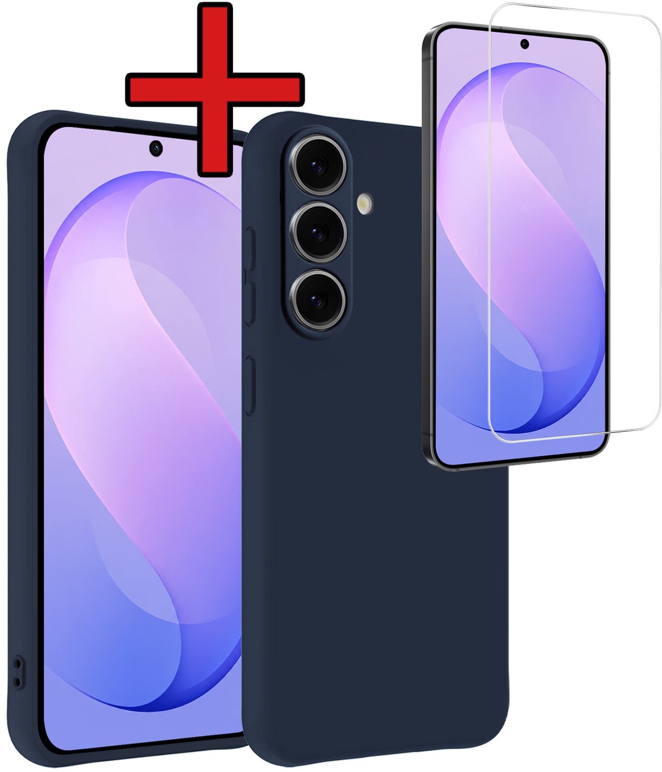Hoesje - Met Screenprotector - Geschikt voor Samsung Galaxy S26 FE - Sterk & Shockproof - Telefoon Hoes - Back Cover - Siliconen Case - Telefoonhoes - Donkerblauw