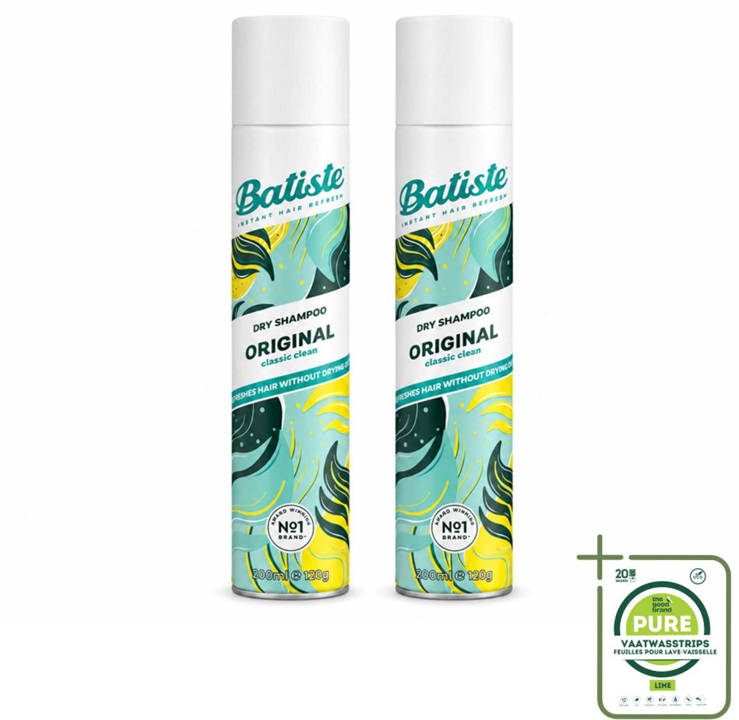 2 x Batiste - Original - Droogshampoo - Klassieke Frisse Geur - Geeft Volume en Textuur - 200ml - Grootverpakking - Vaatwasstrips - Droogshampoo - Haarfris - Haarvolume - Haartype - Haartype