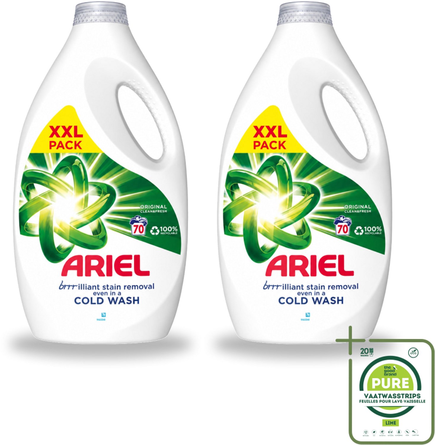 2 x Ariel - Wasmiddel - Original - 70 Wasbeurten - 2,45 liter - Grootverpakking - Vaatwasstrips - Wasmiddel - Wasbeurt - Vlekverwijdering - Frisheid - Wasresultaat