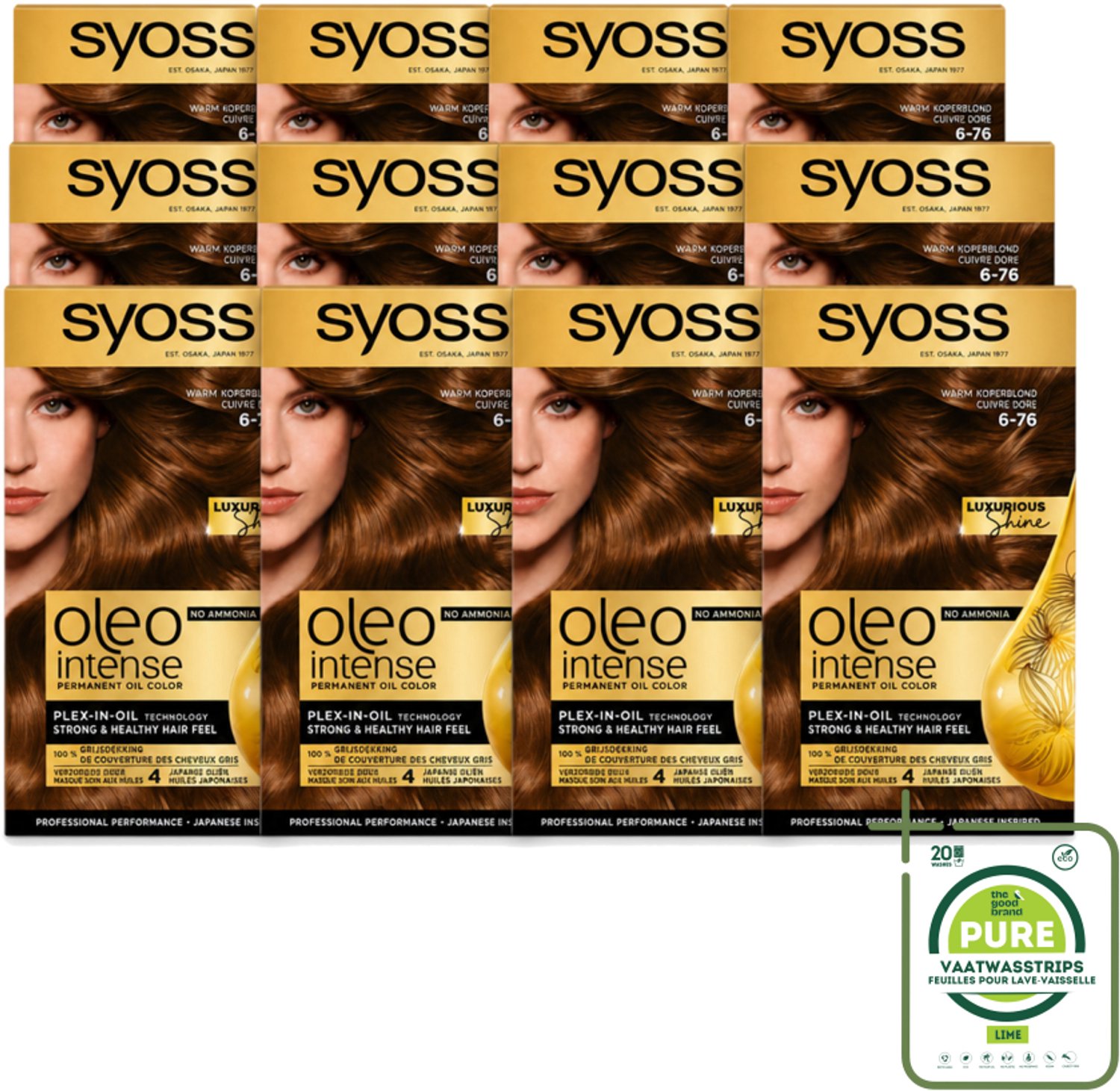 12 x SYOSS - Oleo Intense 6-76 - Haarverf - Permanente Haarkleuring - Warm Koperblond - Langdurige Kleur - Grootverpakking - Vaatwasstrips - Haarkleur - Haarkleuring - Warm Koperblond - Olieformule - Grijsdekking