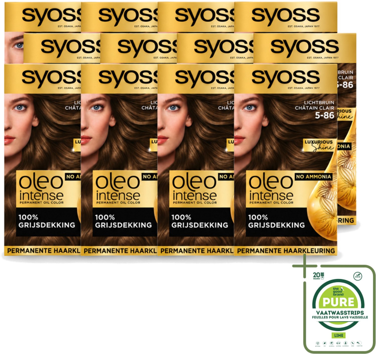 12 x SYOSS - Oleo Intense 5-86 - Haarverf - Permanente Haarkleuring - Lichtbruin - Langdurige Kleur - Grootverpakking - Vaatwasstrips - Haarkleuring - Olie-geactiveerde Kleur - Zonder Ammoniak - Lichte Bruine Kleur - Haarkleur