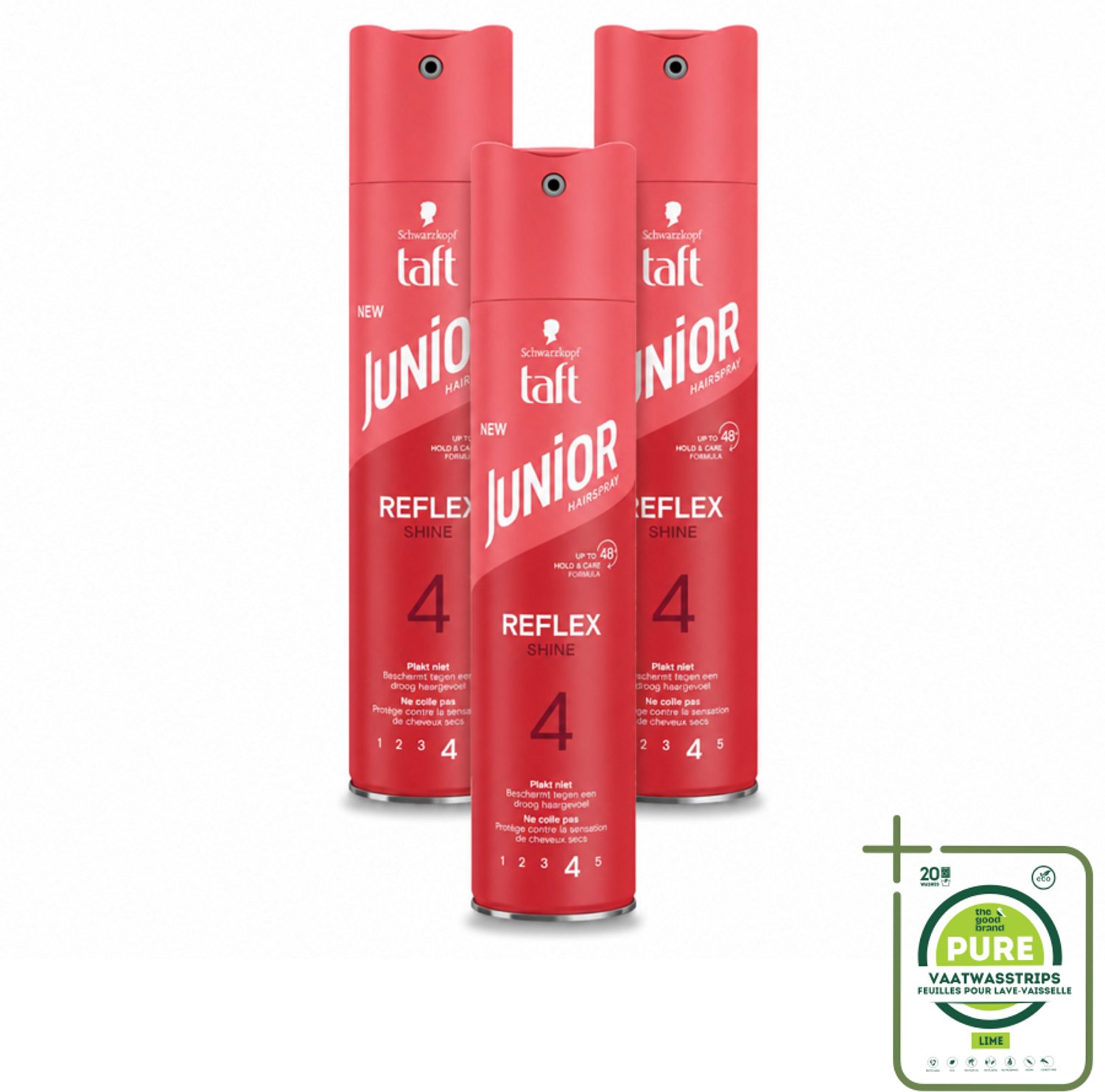 3 x Taft - Reflex Shine 4 - Junior Haarspray - Glanzende finish - 250 ml - Grootverpakking - Haarspray - Glans - Fixatie - Verzorging - Vet Haar