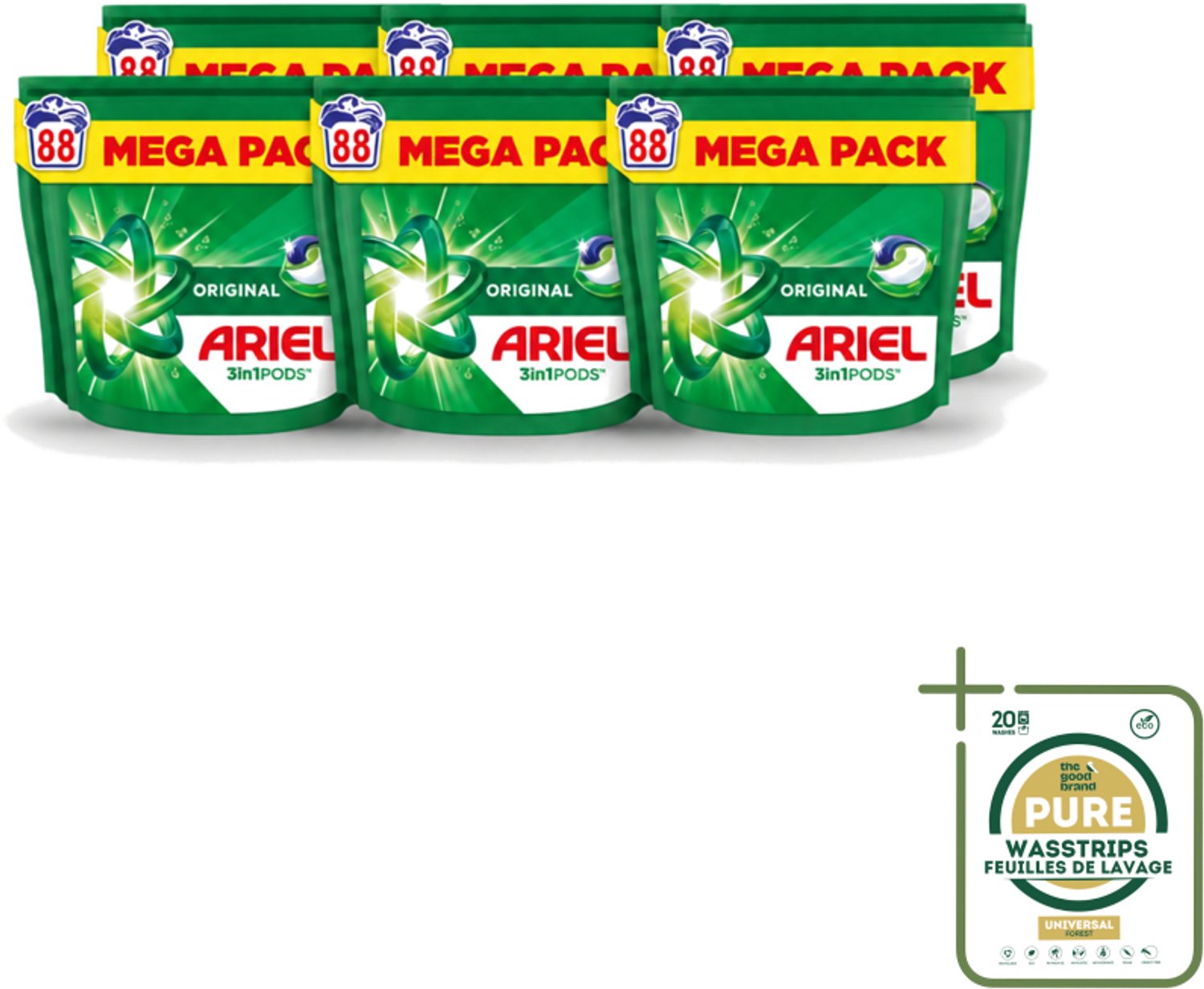 6 x Ariel - 3in1 Wasmiddel Pods - Original - 88 Pods - Wasstrips - Ariel 3in1 Wasmiddel - Wasmiddel Pod - Wasmiddel Voor Koud Water - Frisse Geur Wasmiddel - 3-in-1 Wasmiddel