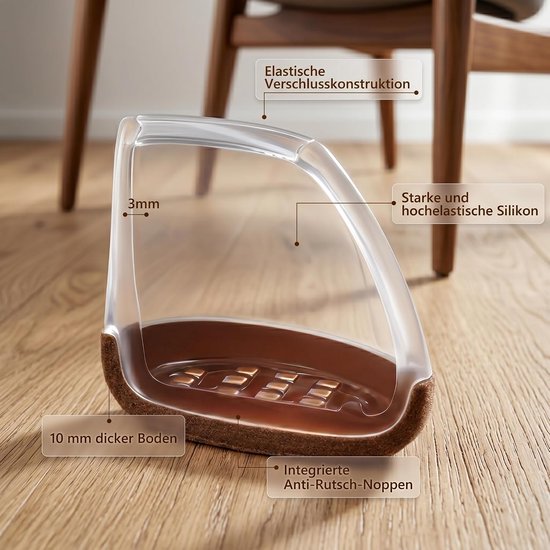 24 stuks ronde stoelpootdoppen, stoelpootbeschermers voor schuine stoelpoten 15°-25°, viltglijders voor stoelen van 14-19 mm, siliconen stoeldoppen, vloerbescherming voor houten vloeren, transparant — afbeelding 2