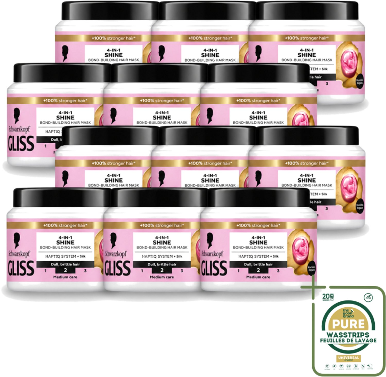 12 x Gliss - Haarmasker - 4in-1 Hair Mask - Voor Zijdezacht en Glanzend Haar - 400 ml - Wasstrips - Haarmasker - Haarverzorging - Glans - Zijde - Soepelheid
