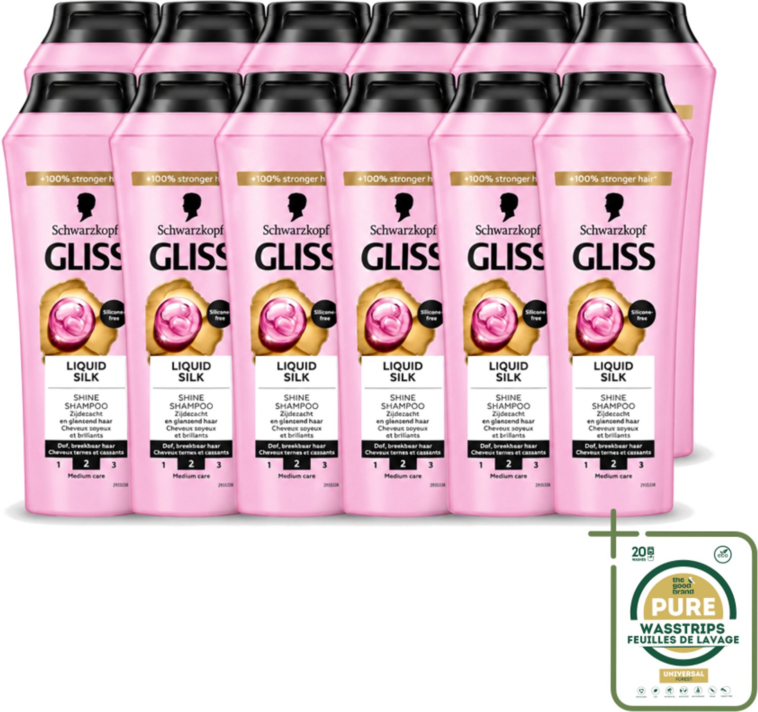 12 x Gliss - Shampoo - Liquid Silk - Voor Glanzend en Zijdezacht Haar - 250 ml - Wasstrips - Haarverzorging - Glansshampoo - Zijdezacht Haar - Lichtgewicht Shampoo - Siliconenvrije Shampoo
