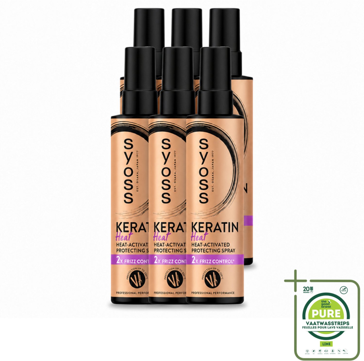 6 x Syoss - Keratin - Heatprotection Spray - Tot 220°C Bescherming - 200 ml - Grootverpakking - Vaatwasstrips - Hittebescherming Haar - Keratine Spray - Pluiscontrole Haar - Zijdezachte Finish - Haar Bescherming