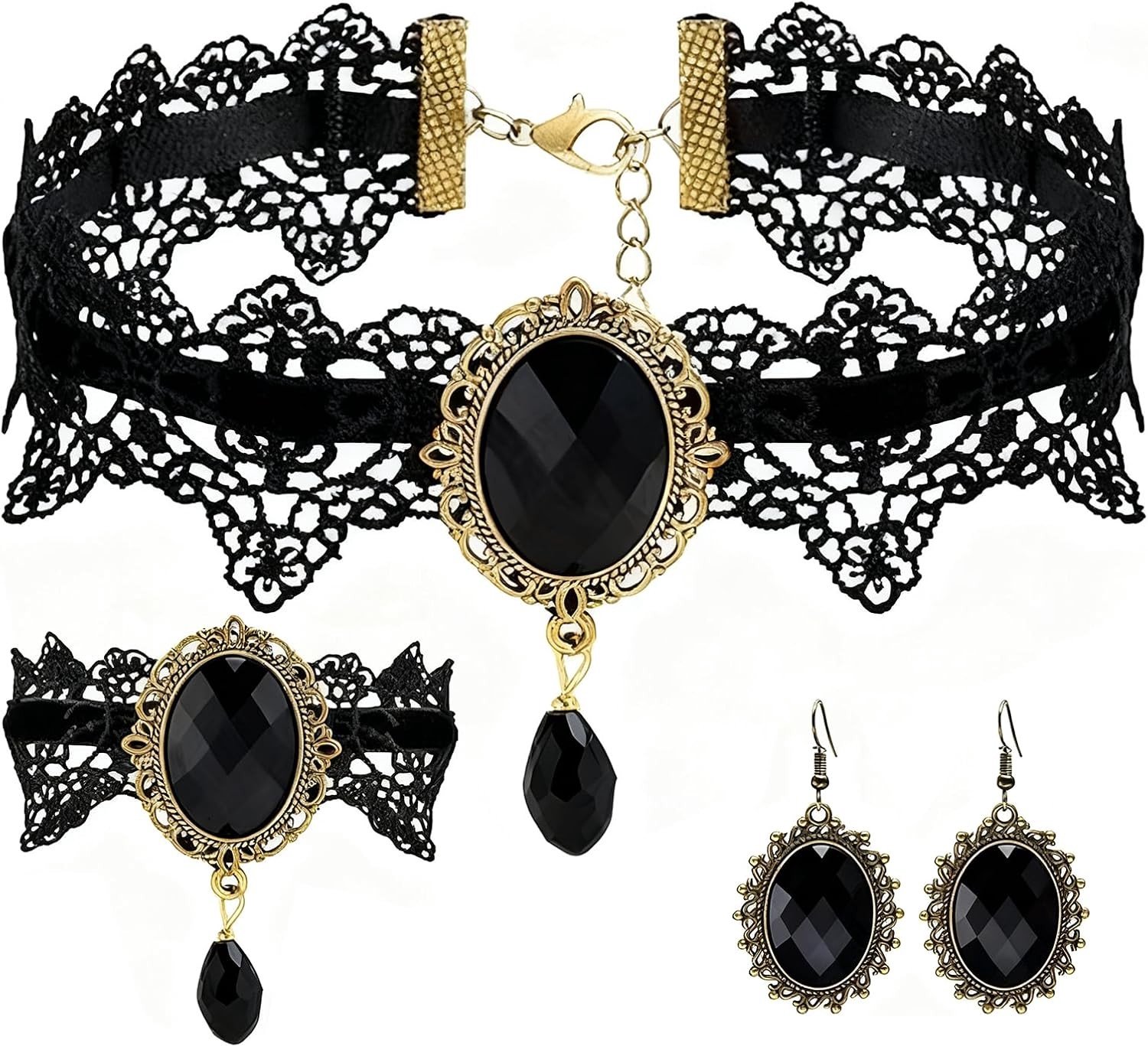 Vrouwelijke Steampunk Kostuum Accessoires Set met Gothic Sieraden, 3-delige Ketting, Oorbellen en Armband voor Carnaval en Feestjes