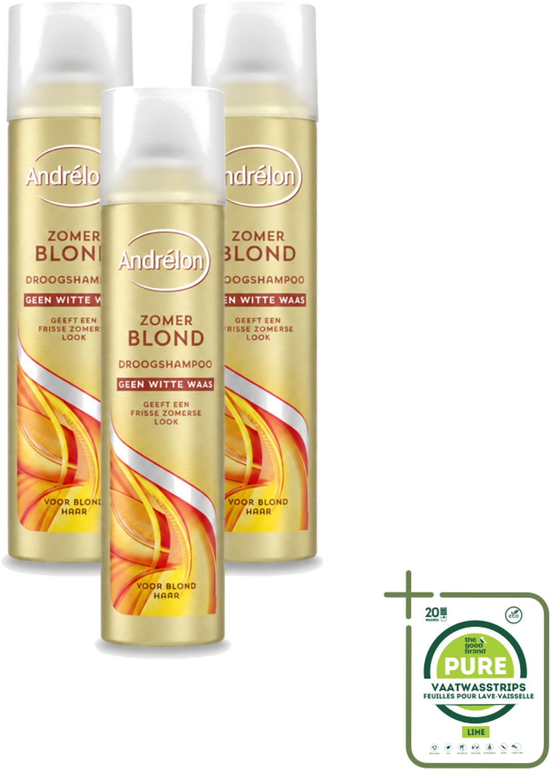 3 x Andrélon - Zomerblond - Droogshampoo - Voor Blond Haar - 245 ml - Grootverpakking - Vaatwasstrips - Zomerblond - Droogshampoo - Blond Haar - Vet Absorberen - Fris Haar