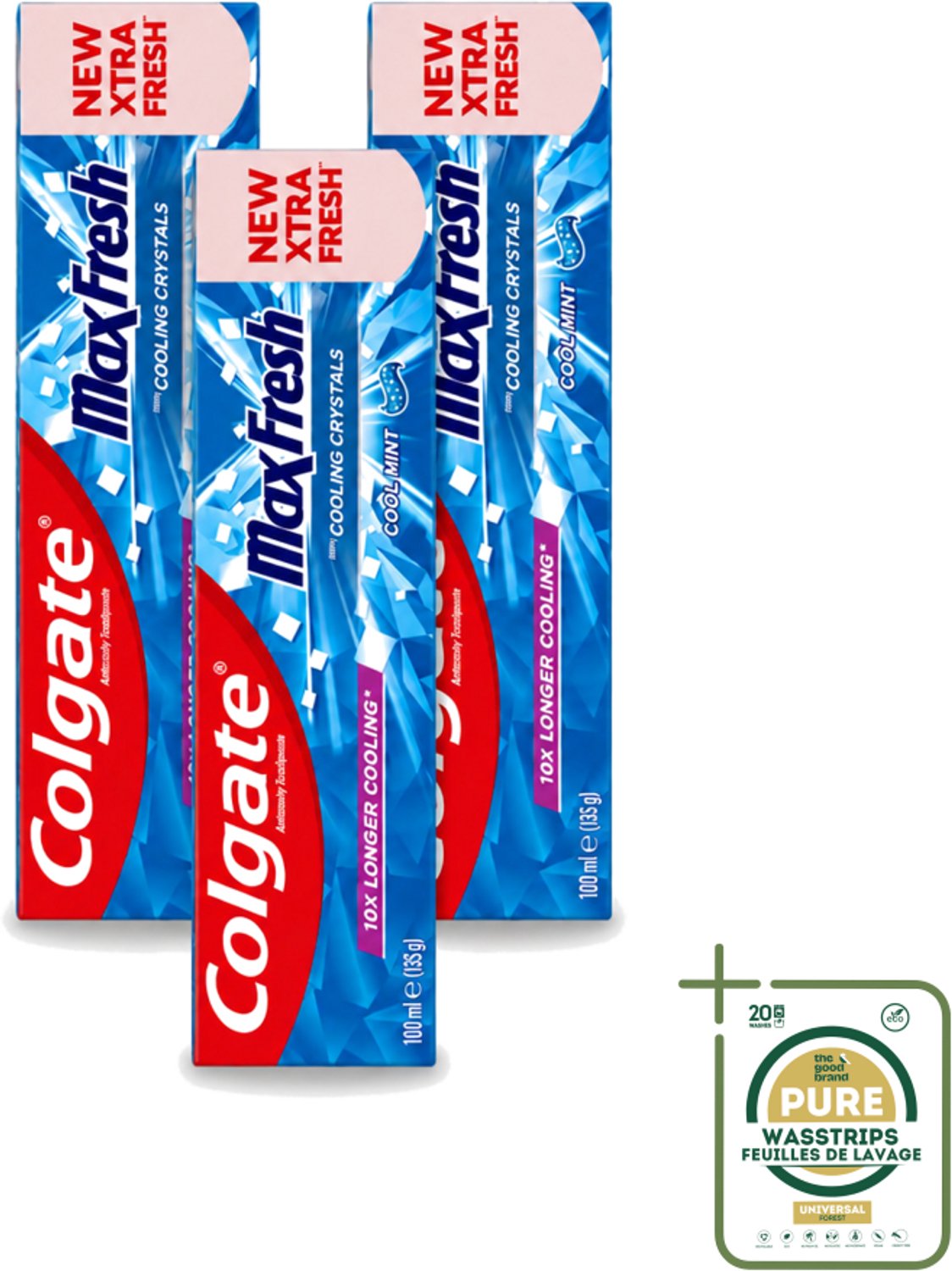 3 x Colgate - Max Fresh - Cool Mint - Tandpasta - 100ml - Wasstrips - Tandpasta - Frisse Adem - Mondhygiëne - Cariës Bestrijden - Tandplak Verwijderen