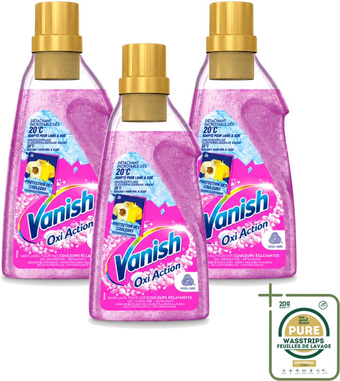 3 x Vanish – Wasbooster Gel – Oxi Action – 750 ml - Wasstrips - Vlekverwijdering - Wasbooster - Zuurstoftechnologie - Koud Water - Korte Wasprogramma