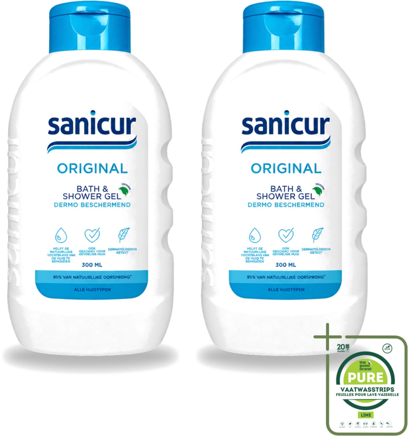 2 x Sanicur – Bad & Douchegel – Original – 300 ml - Grootverpakking - Vaatwasstrips - Bad En Douchegel - Milde Reiniging - Huidverzorging - Hydraterende Gel - Gevoelige Huid
