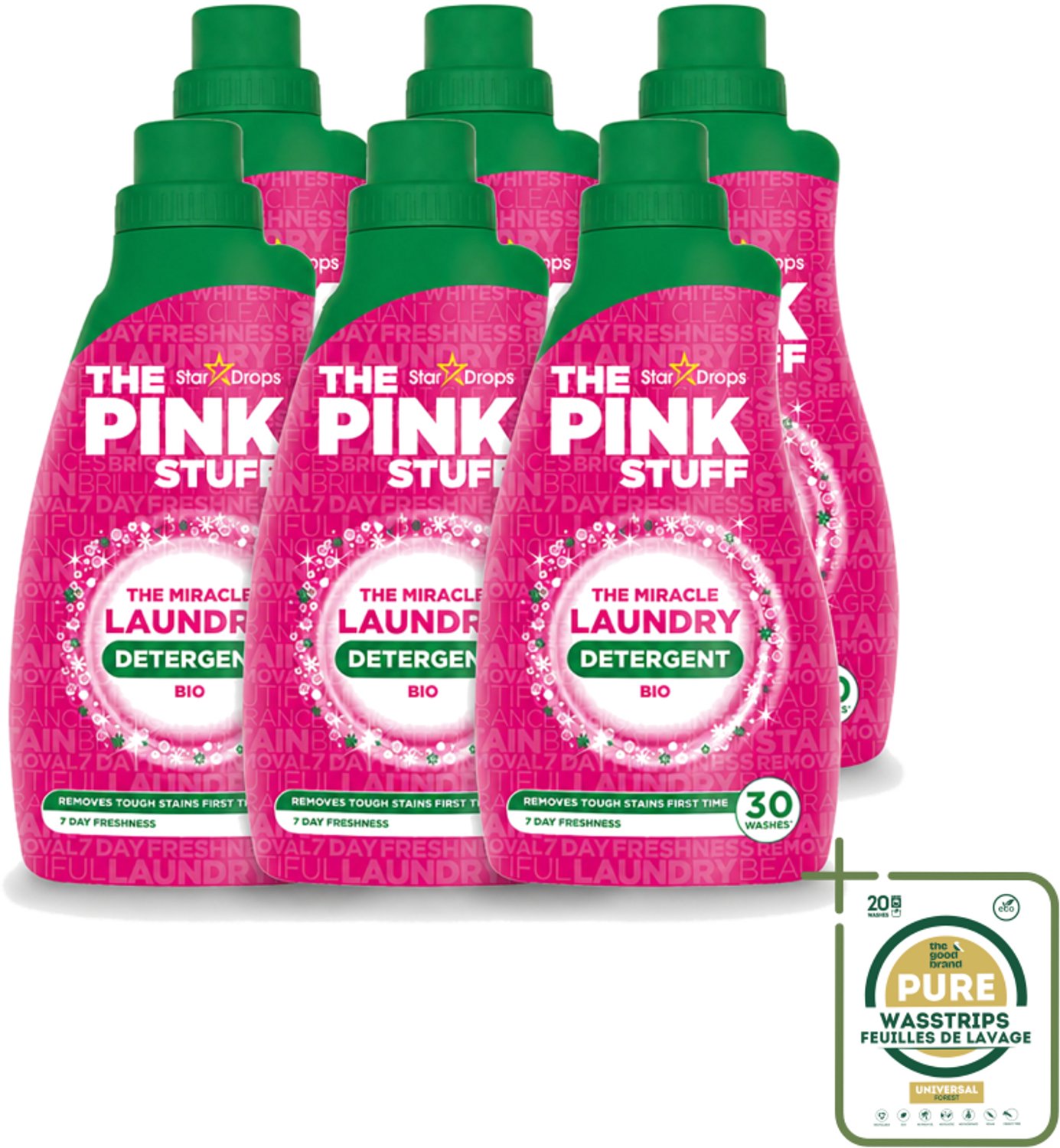 6 x The Pink Stuff BIO - Wasgel - Wasmiddel - Biologisch - 30 Wasbeurten - 960ml - Wasstrips - Wasgel - Biologisch Wasmiddel - Wasmiddel Voor Gekleurde Kleding - Vlekken Verwijderen - Frisse Geur