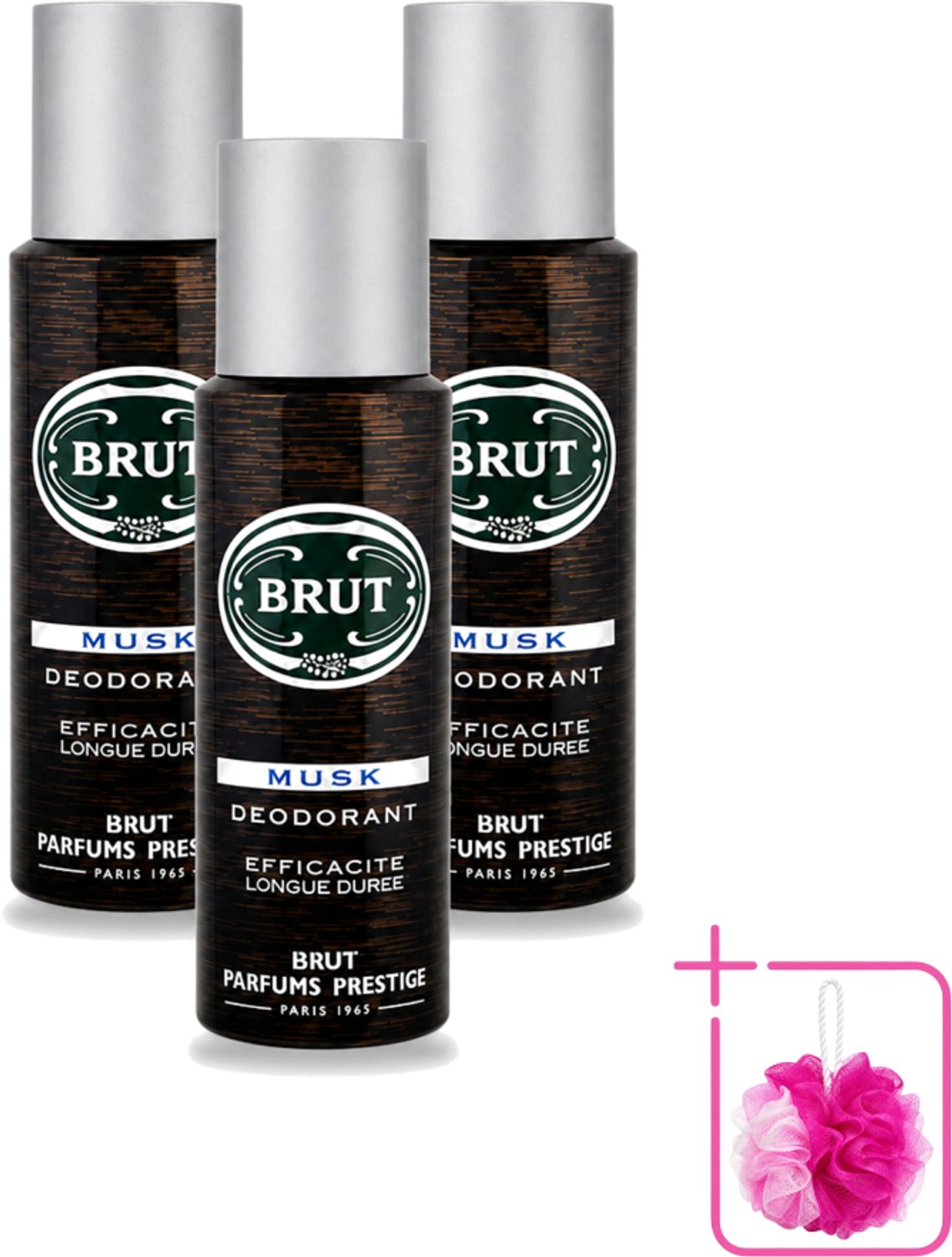 3 x Brut - Deodorant - Spray - Musk - Klassieke mannengeur - 200ml - Bulkverpakking - Deodorant spray - Douchemop - Muskus geur