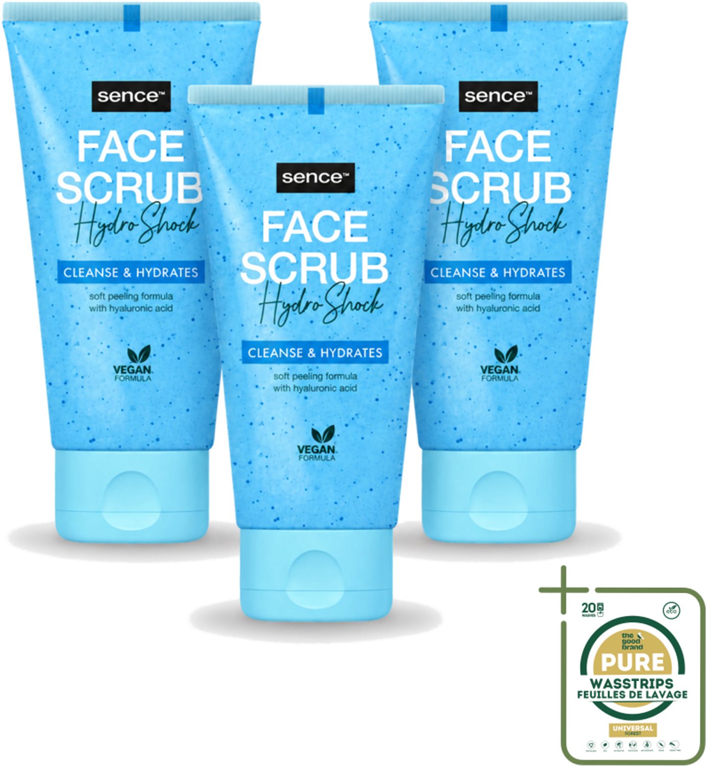 3 x Sence - Alle Huidtypes - Gezichtsscrub - Exfoliërend - 150 ml - Wasstrips - Gezichtsscrub - Exfolieer - Huidverzorging - Huidscrub - Huidverzorging