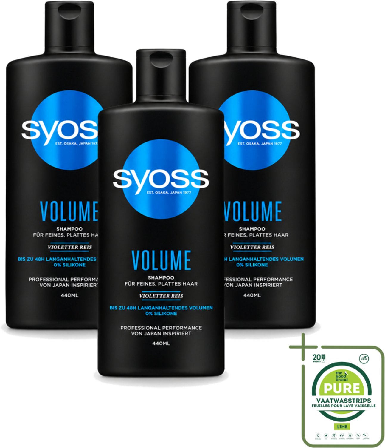 3 x Syoss – Shampoo – Volume – 440 ml - Grootverpakking - Vaatwasstrips - Volume Shampoo - Fijn Haar Shampoo - Slap Haar Shampoo - Lift Haar - Body Haar