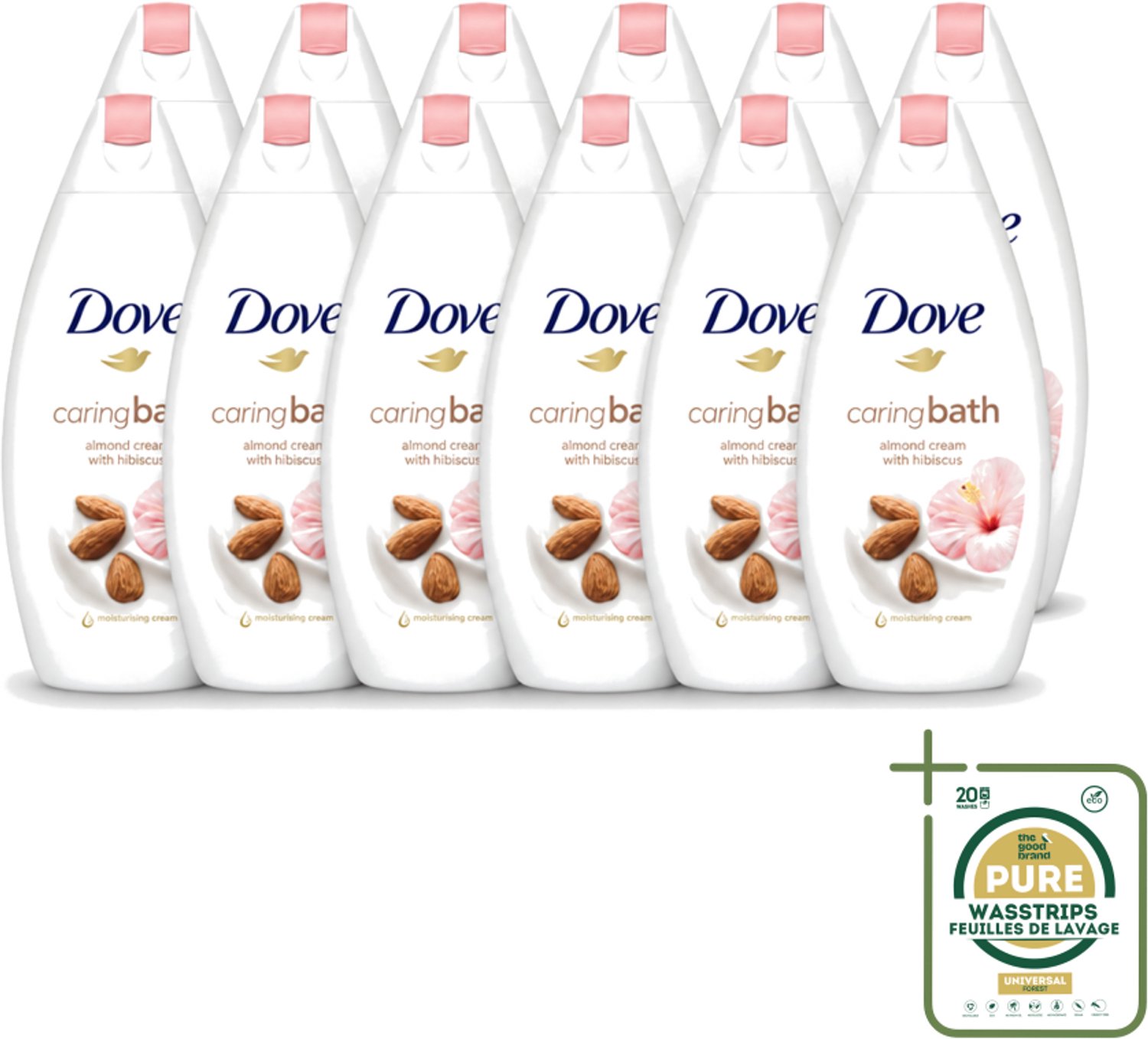 12 x Dove – Badcrème – Caring Bath Almond – 450 ml - Wasstrips - Badcrème - Badcrème Almond - Badcrème Voor Huid - Badcrème Voor Ontspanning - Badcrème Voor Gevoelige Huid