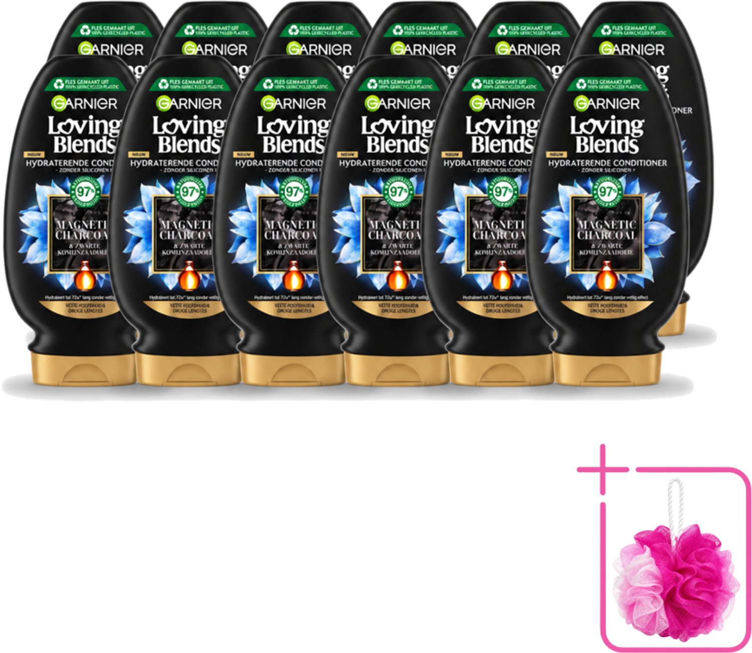 12 x Garnier - Loving Blends - Conditioner - Magnetic Charcoal - Vette Hoofdhuid & Droge Lengtes - 250 ml - Bulkverpakking - Haarverzorging - Douchemop - Vet hoofd
