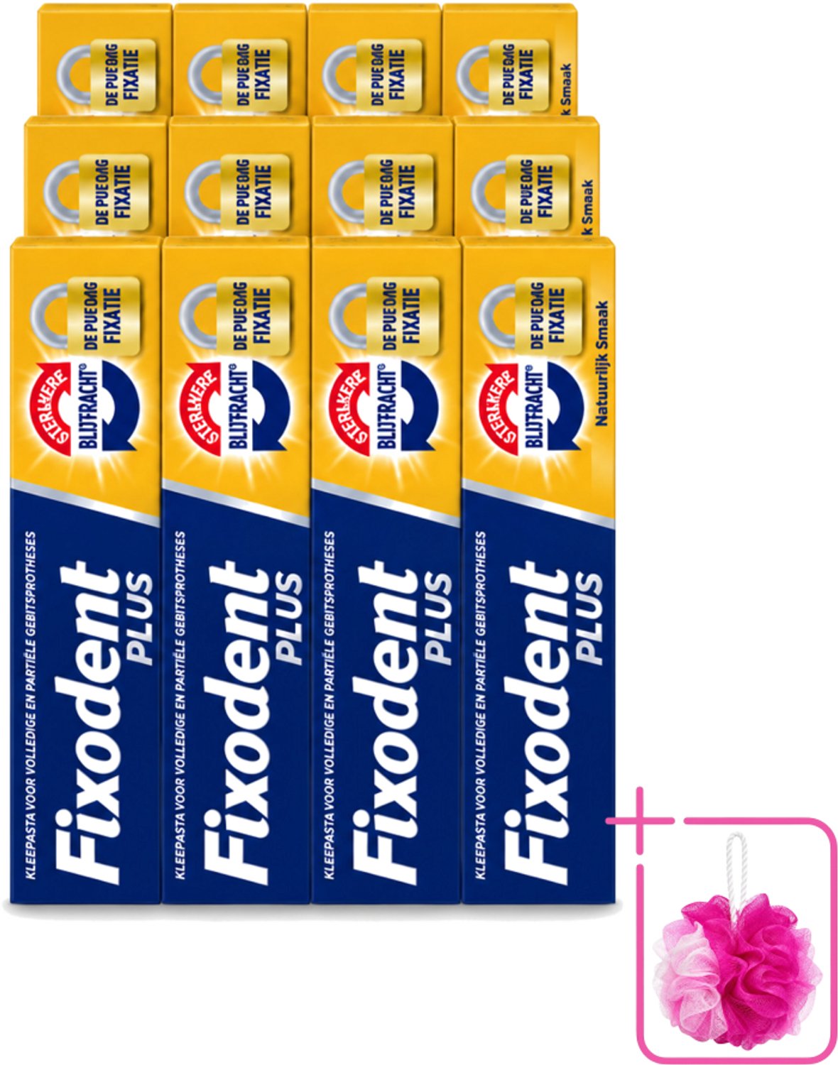 12 x Fixodent Plus – Kleefpasta – Dual Power – 40 g - Bulkverpakking - Kleefpasta kunstgebit - Douchemop - Onverslaanbare bijtkracht
