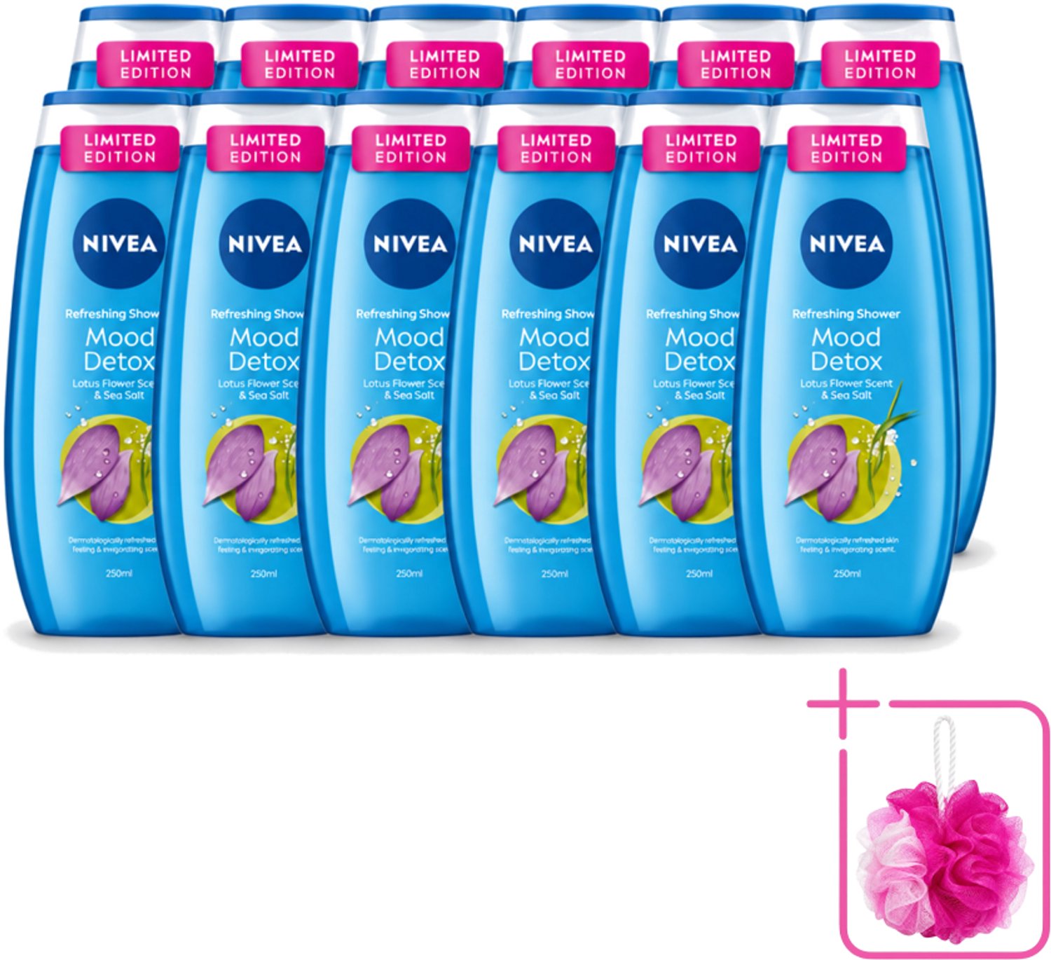 12 x Nivea – Douchegel – Creme Mood Detox – 250 ml - Bulkverpakking - Douchegel - Douchemop - Zeezout