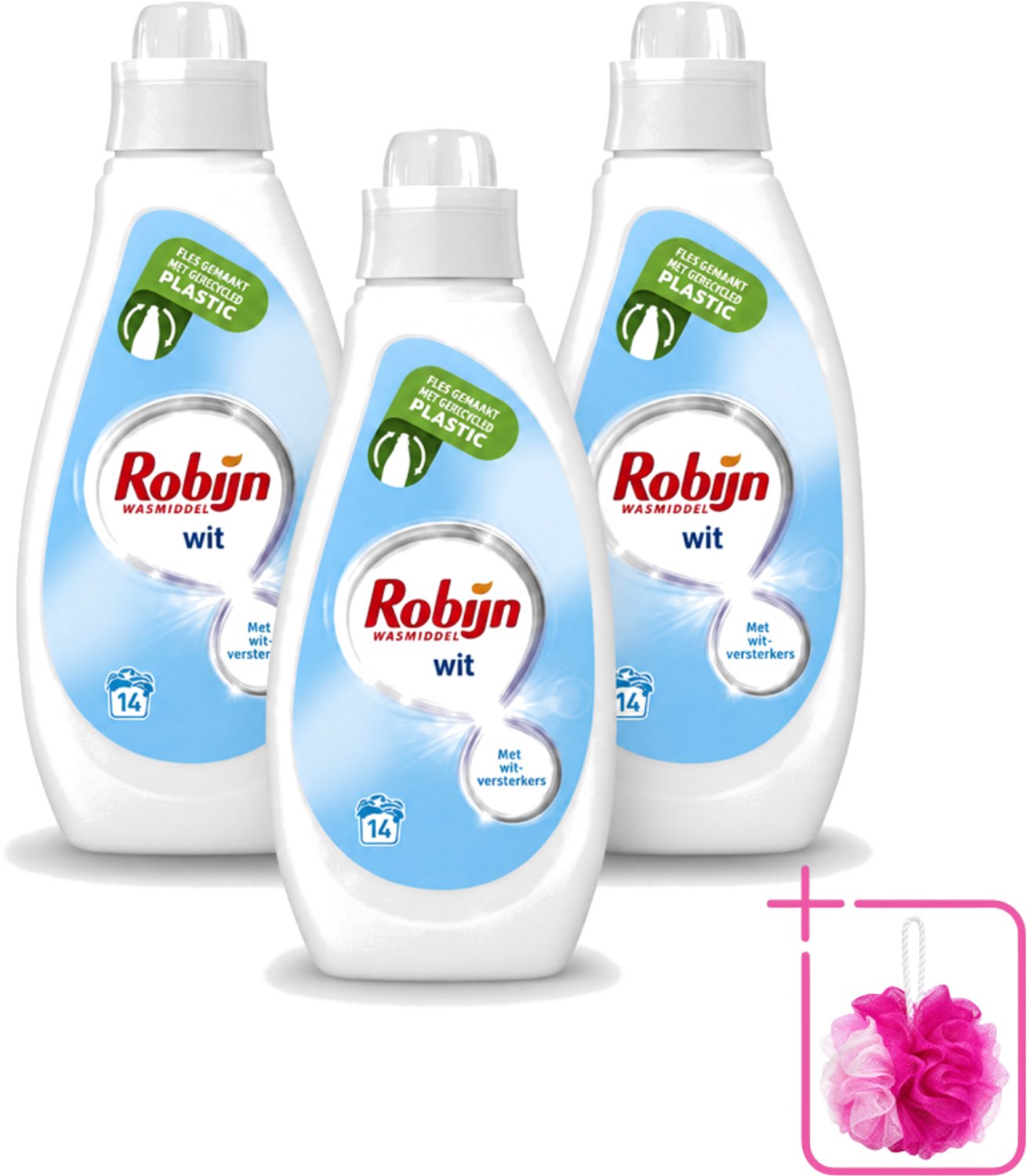 3 x Robijn - Wit - Vloeibaar Wasmiddel - Met Witversterkers - 14 Wasbeurten - 700 ml - Bulkverpakking - Wit wasmiddel - Douchemop - Stralend wit
