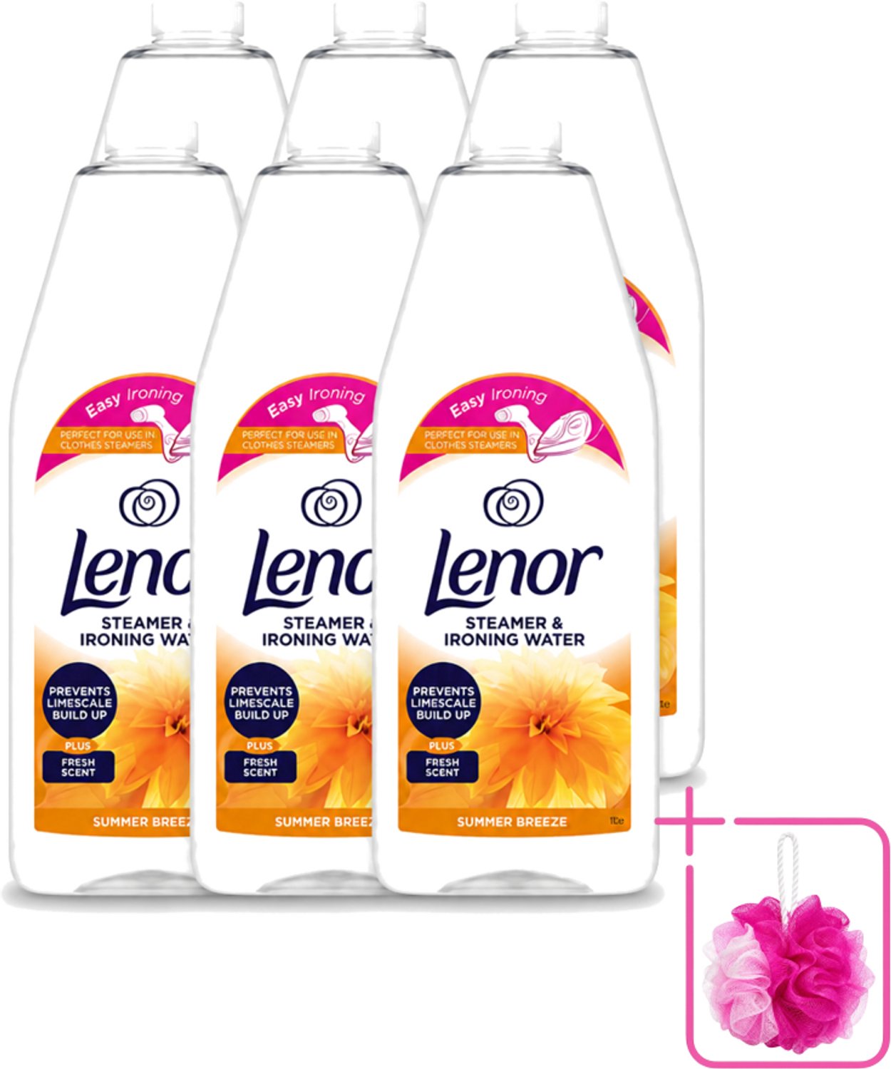 6 x Lenor - Strijkwater - Summer Breeze - Textielverfrisser - 1000 ml - Bulkverpakking - Strijkwater - Douchemop - Zomerse geur
