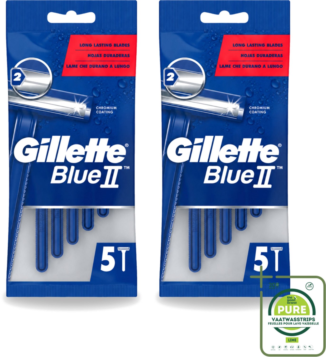 2 x Gillette - Blue II - Wegwerpscheermesjes - Precisie & Comfort - 5 Scheermesjes - Grootverpakking - Scheermesje - Wegwerpscheermesje - Gillette Blue Ii - Scheerresultaat - Scherpe Mesjes