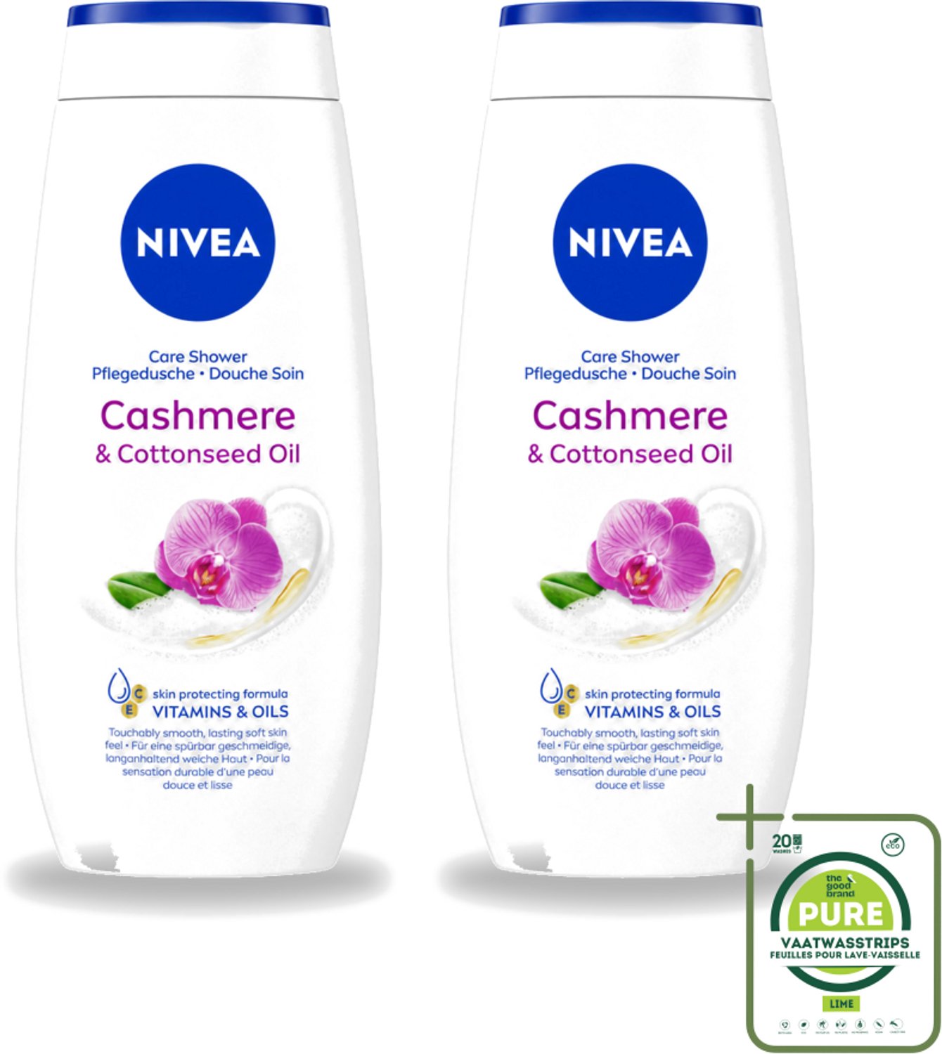 2 x Nivea - Douche Cashmere Moments - Beschermend - 250 ml - Grootverpakking - Vaatwasstrips - Douchegel Cashmere - Beschermende Douchegel - Gezonde Huid - Hydraterende Douchegel - Cashmere Geur