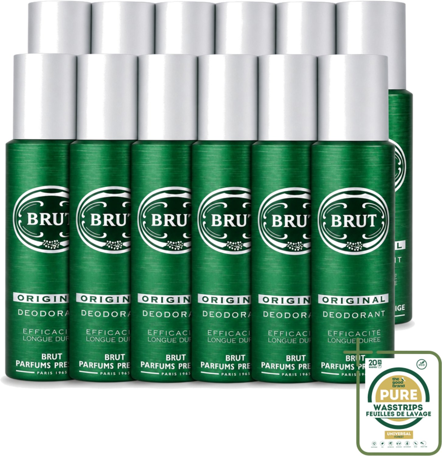 12 x Brut - Deodorant - Spray - Original - Langdurige frisheid - 200ml - Wasstrips - Deodorant Spray - Mannelijke Geur - Langdurige Frisheid - Zweetbevochtiging - Klassieke Geur