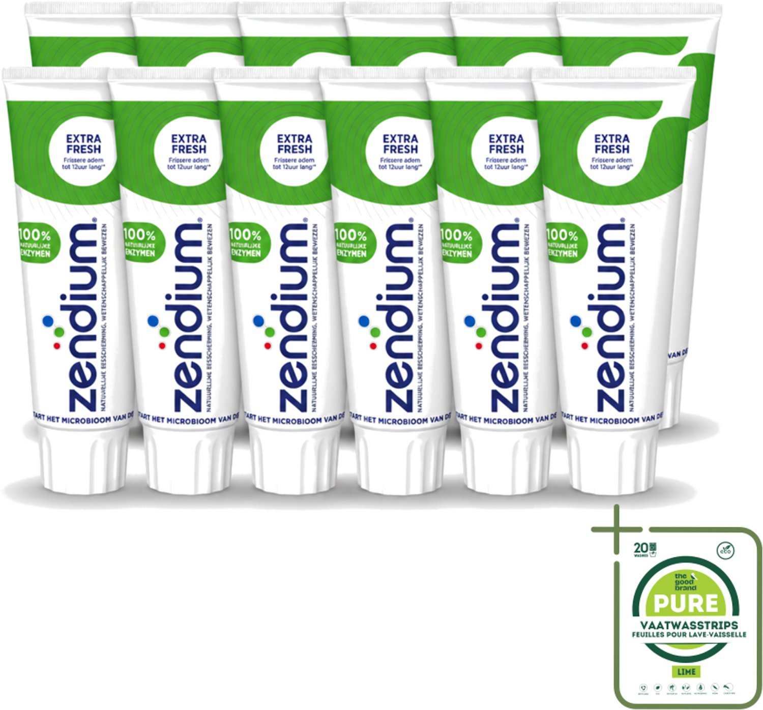 12 x Zendium - Extra Fresh - Tandpasta - Natuurlijke Enzymen - 75 ml - Grootverpakking - Vaatwasstrips - Tandpasta - Enzymen - Natuurlijke Tandpasta - Mondverzorging - Frisse Adem