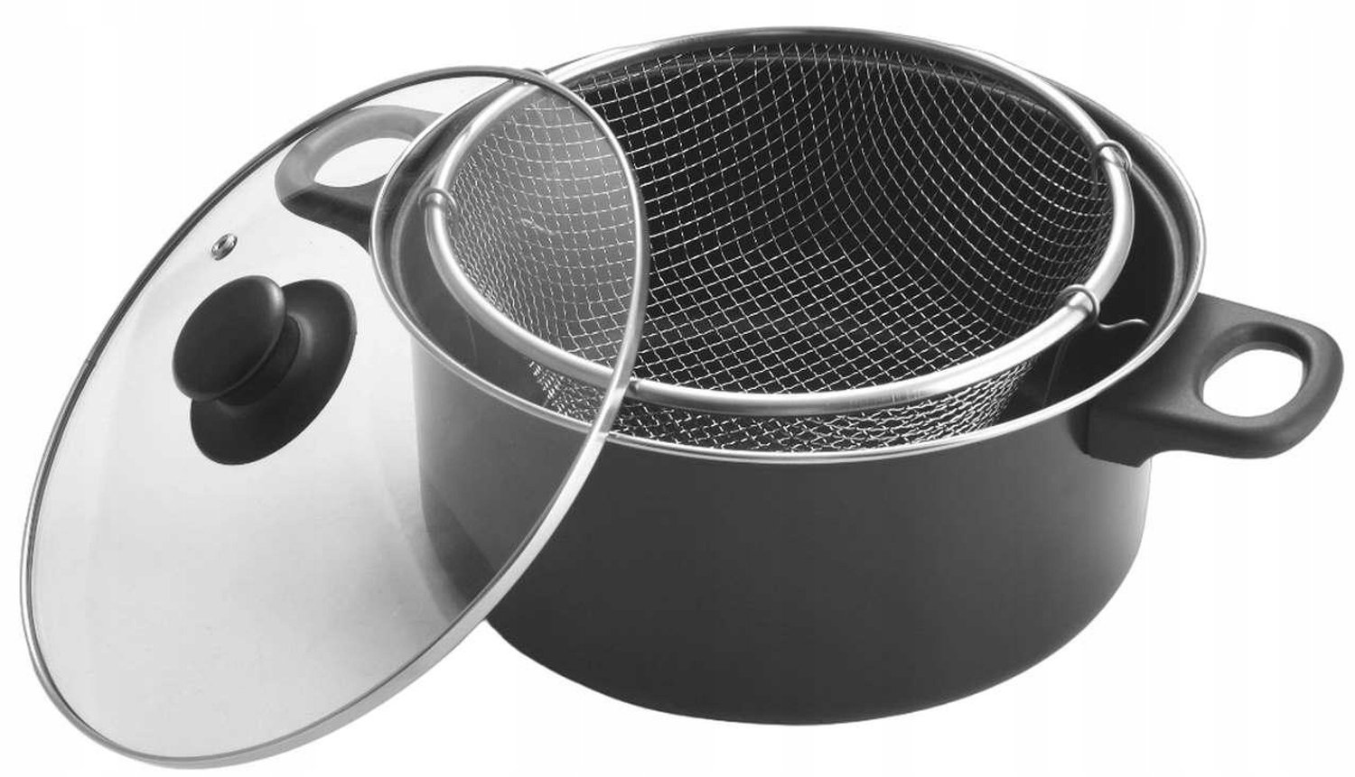 Friteuse Pan met Zeef 24cm 3.4L Zwart Gas & Inductie