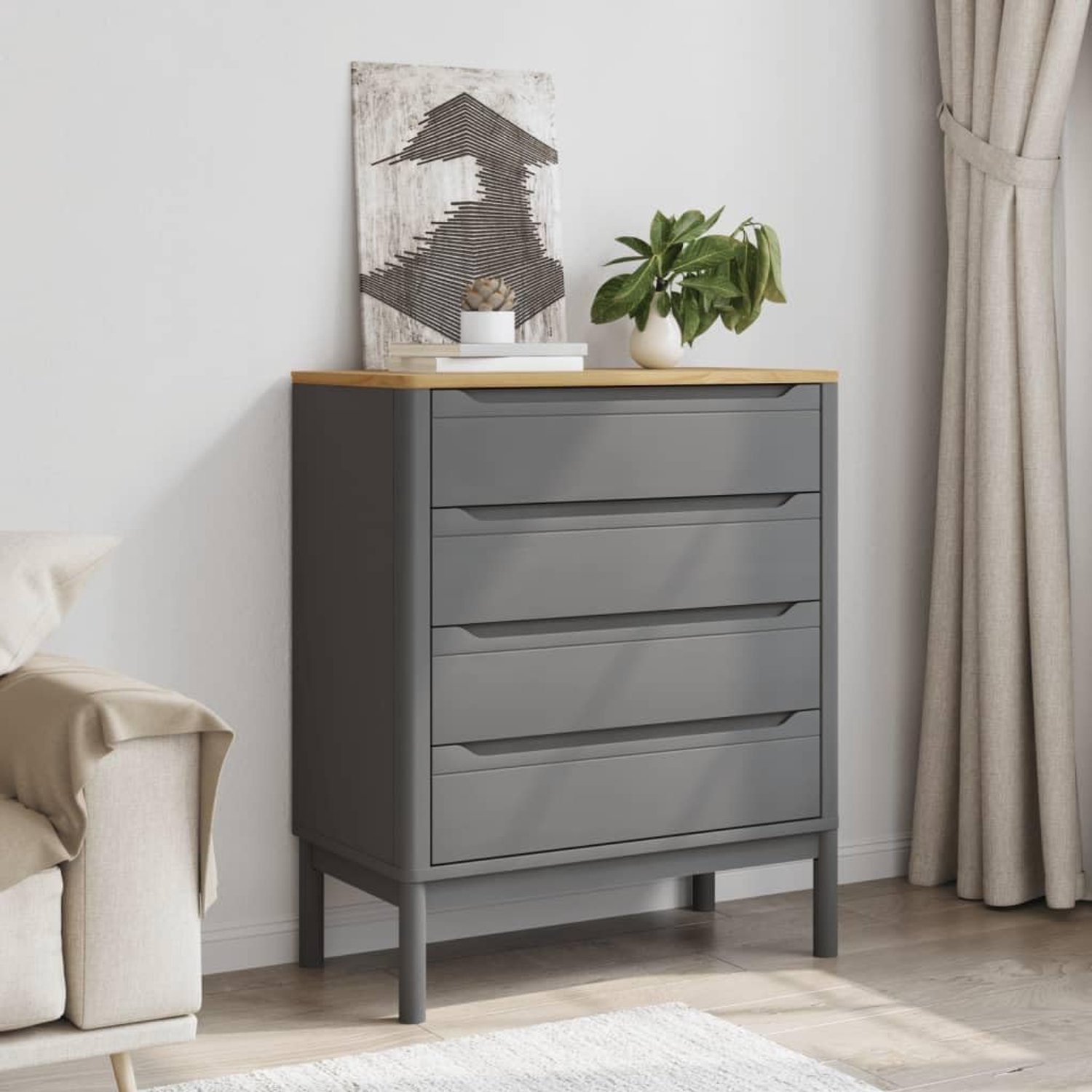 Commode Floro, slaapkamerkast, 4 laden, grenen