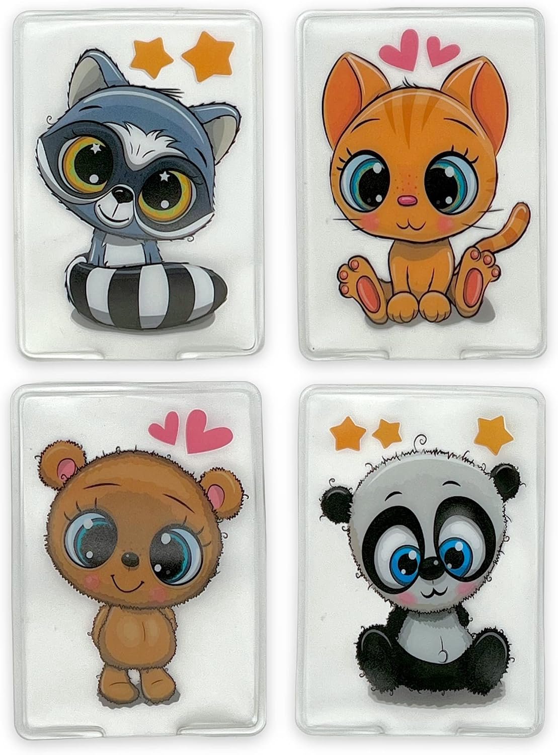 Handwarmers, warmtezakjes, herbruikbare warmtepads, voor koude dagen en voor onderweg, warmteknikkussens met leuke motieven (set van 4,, knuffelige hugsters)