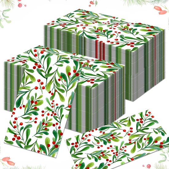 20 stuks rechthoekige veelkleurige papieren servetten, verjaardagen, bruiloft, familiebijeenkomst (kerstbessen) — afbeelding 4