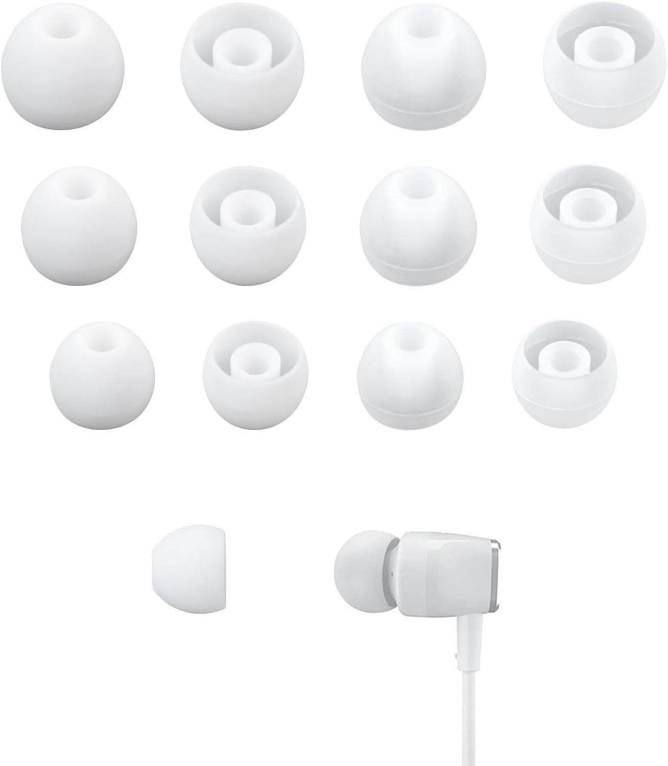 Vervangende Oordopjes, 12 Stuks/6 Pairs, Silicone Oorkussens voor In-Ear Hoofdtelefoons, Comfortabele Geluiddempende Accessoires in Maten S/M/L, Wit + Transparant