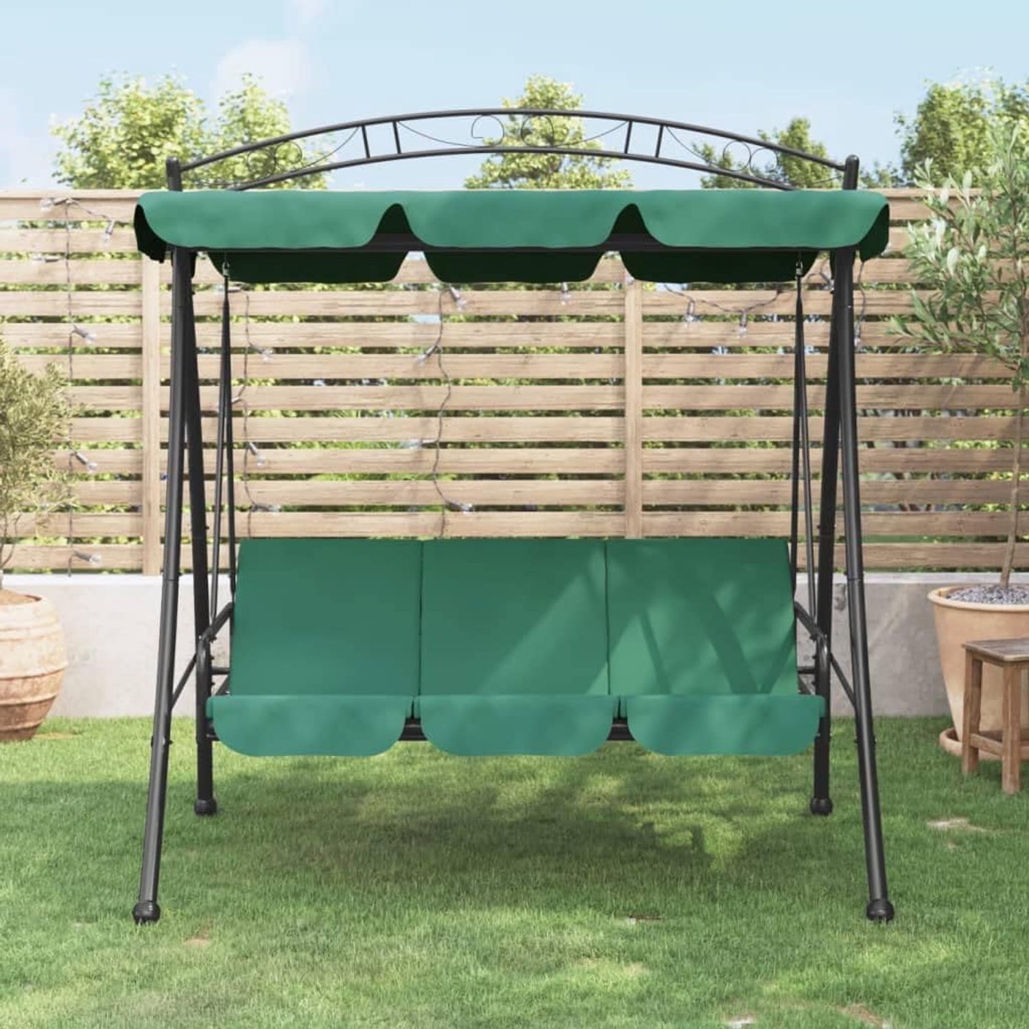 Hollywoodschommel met dak, groen, 198 cm, stof en staal, tuinbank met zonwering en verstelbaar design, outdoor zitgroep voor terras en balkon, ademend