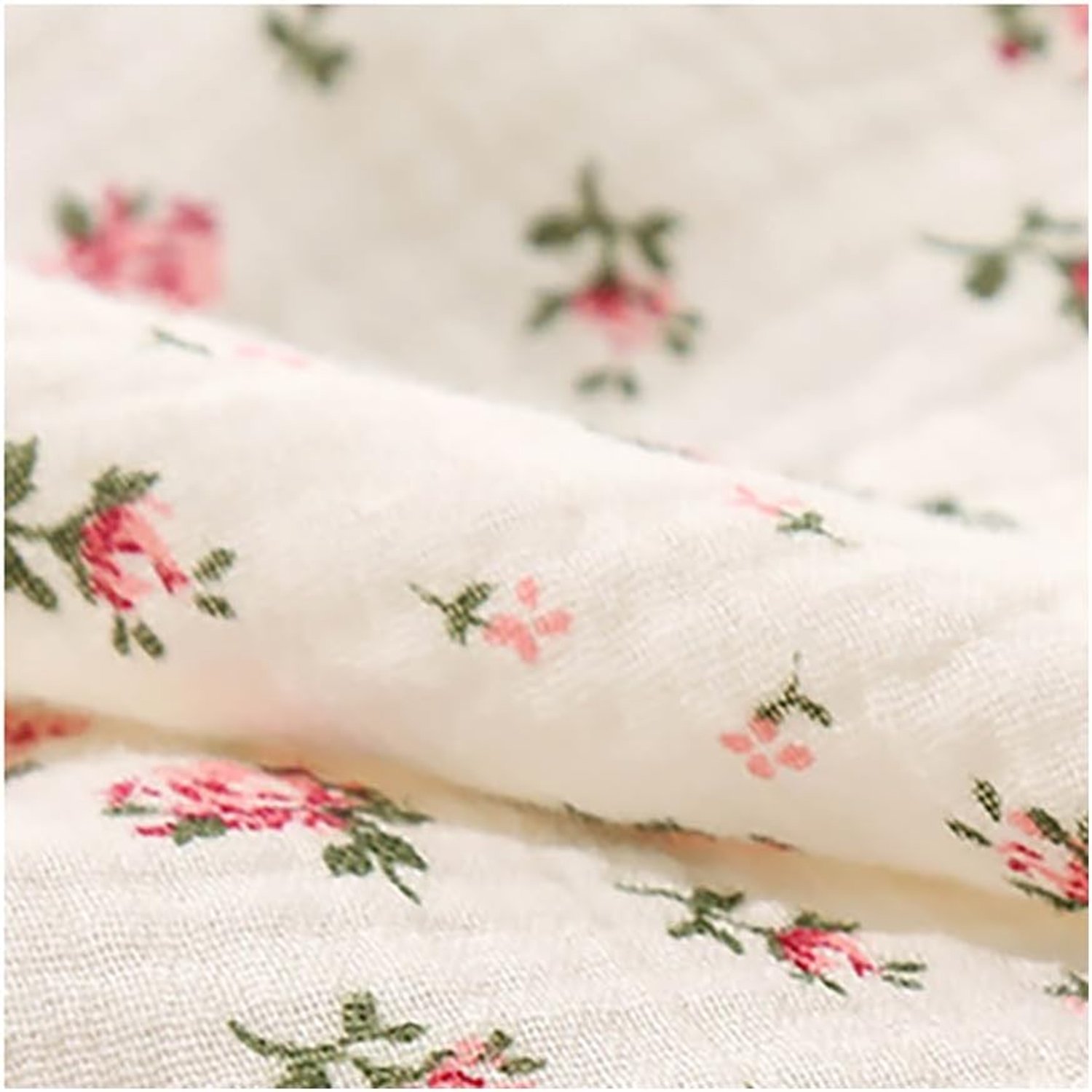 Katoenen stof, 100% katoen, mousseline-stof, 300 x 130 cm, roze bloemenprint, voor kleding, decoratie