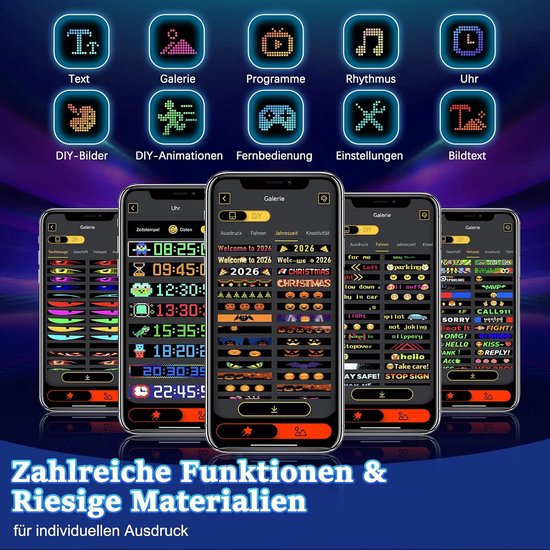 2 stuks flexibele led-matrix-displaybord, Bluetooth RGB loopschrift bord met app en afstandsbediening, 20 x 64 pixels, opvouwbaar reclamebord, doe-het-zelf tekst, animatiedisplay voor laden, bar — afbeelding 2
