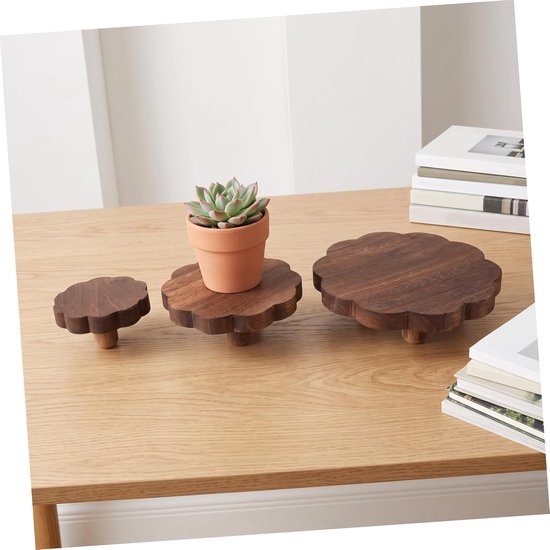 3 Stuks Delige Houten Plantenstandaards met Geschulpte Compacte Voetenbankjes voor Vochtbescherming Decoratieve Presentaties Geschikt voor Kleine Potten in Huis Keuken Kantoor — afbeelding 4