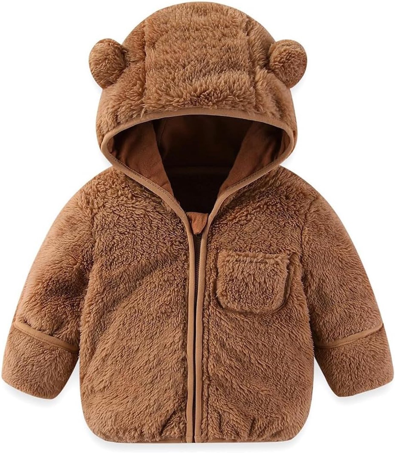 Warme winterjas van fleece voor baby's, jongens en meisjes, met berencapuchon, omslagbare wanten
