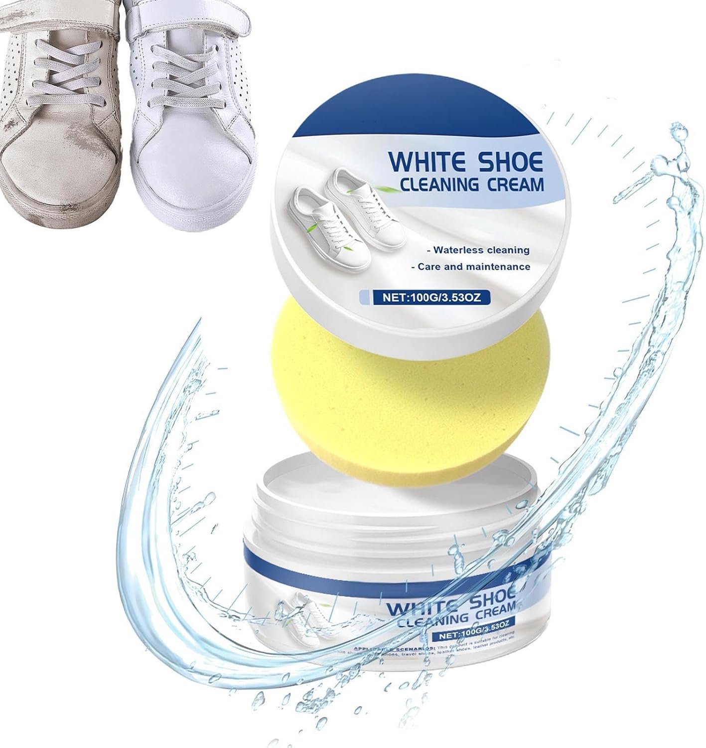 Witte Schoenreiniger Crème Met Spons Multifunctioneel 100G Vast