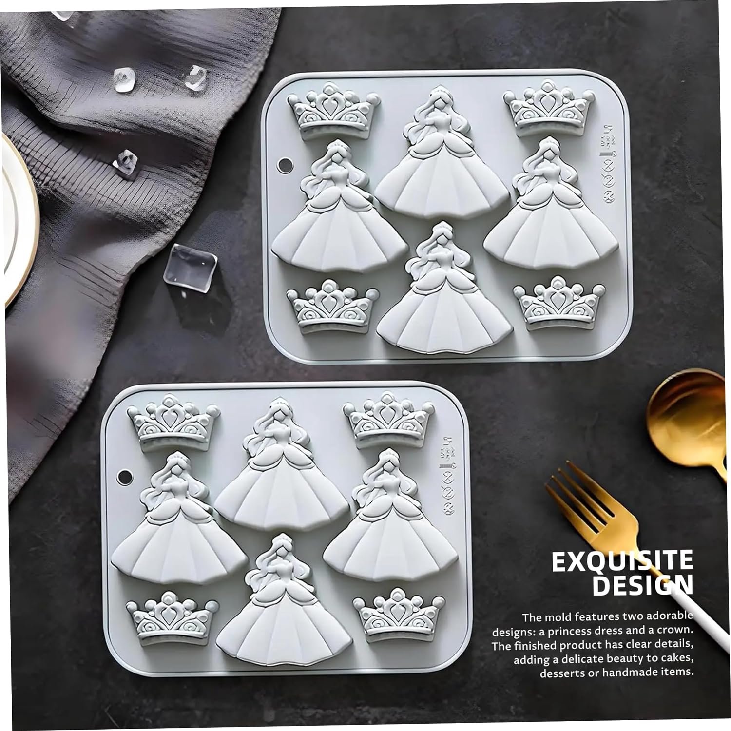 Prinses chocoladevormpjes, prinsessen chocoladevormen & kroon siliconen mal antiaanbaklaag voor desserts, knutselen blauw.