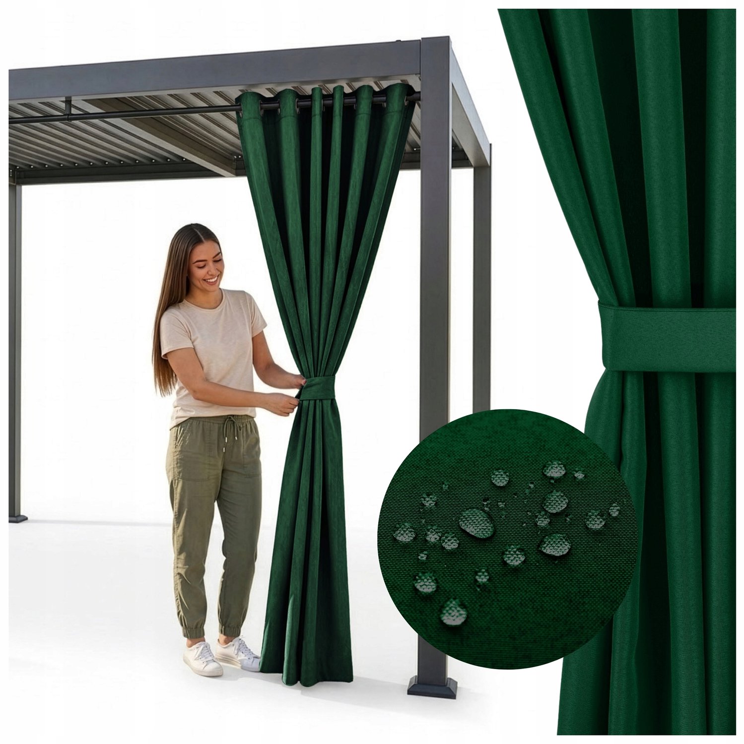 Waterdicht Terrasgordijn 155x220cm Groen met Ophangringen