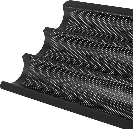 3 stuks baguette-bakvorm, 3 stuks, baguetteplaat, 3 putten, anti-aanbak, baguettevorm voor oven, broodbakvorm voor 3 baguettes, 38,5 x 28,5 cm — afbeelding 3