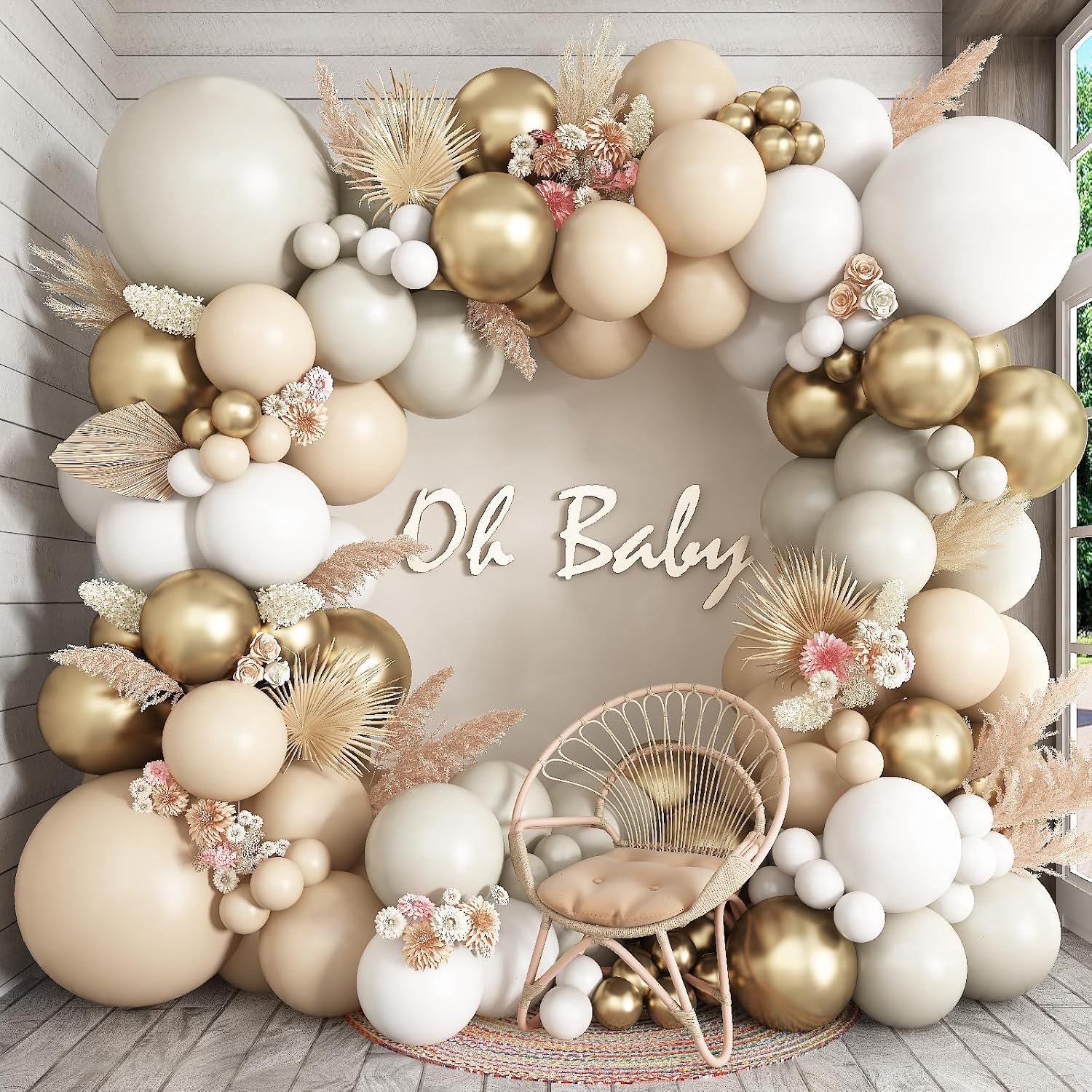 Witte zandgouden ballonnen boog dubbel gevuld, crème nude beige metallic gouden ballonnen slinger, witte neutrale latex ballon voor Boho babyshower, verjaardag, jubileum, afstuderen, communie party